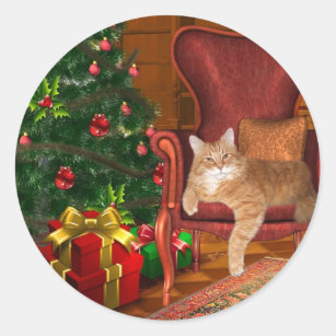 Sticker Rond Noël de chat