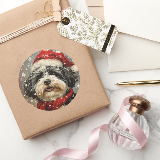 Sticker Rond Noël de chien de Havan (Cadeaux)