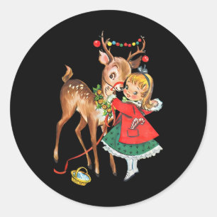 Sticker Rond Noël de famille rétro vintage des années 50