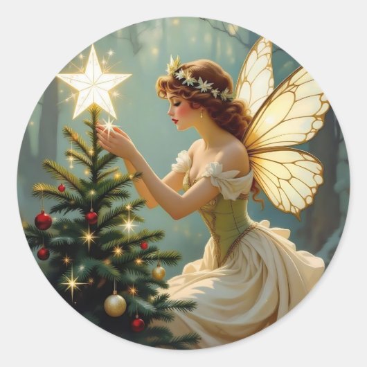 Sticker Rond Noël de fée enchantée (Devant)