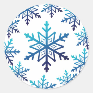 Sticker Rond Noel de flocon de neige bleu