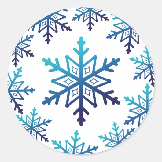Sticker Rond Noel de flocon de neige bleu (Devant)