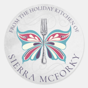 Sticker Rond Noël de fourchette de papillon fait maison par
