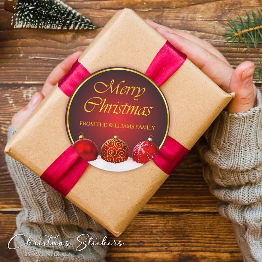 Sticker Rond Noël de Holly Rouge & Or