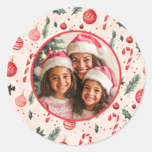Sticker Rond Noël de la belle photo rose rouge