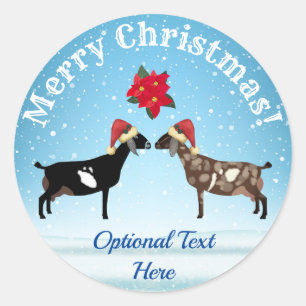 Sticker Rond Noël de la chèvre laitière nubienne dans la neige
