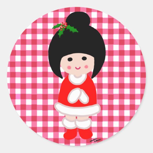 Sticker Rond Noël de la fille Kokeshi (Devant)