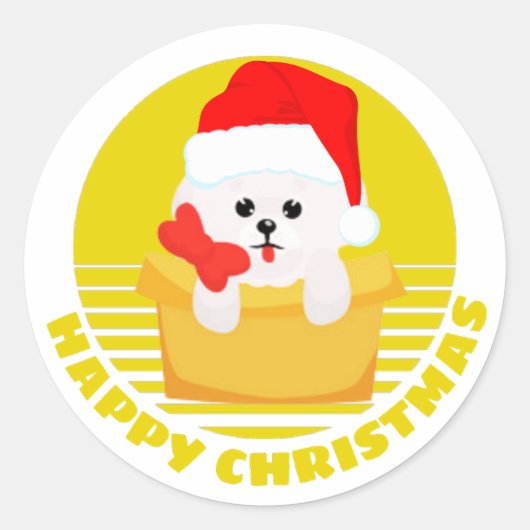 Sticker Rond Noël de la mignonne Bichon Frise (Devant)