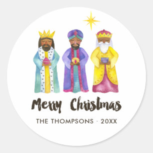 Sticker Rond Noël de la Nativité à l'aquarelle