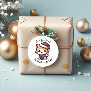 Sticker Rond Noël de la petite chatte personnalisée