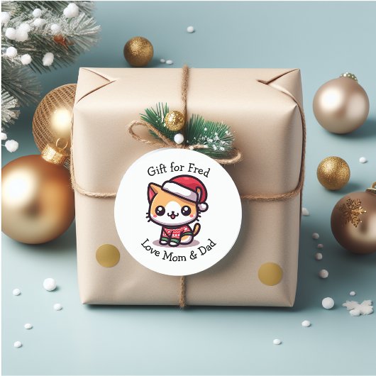 Sticker Rond Noël de la petite chatte personnalisée