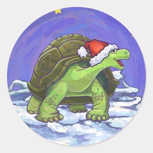 Sticker Rond Noël de la tortue nocturne étoilée (Devant)