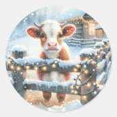 Sticker Rond Noël de la vache festive mignonne (Devant)