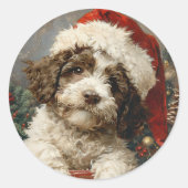 Sticker Rond Noël de Lagotto Romagnolo (Devant)