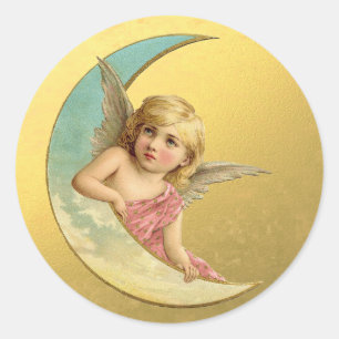 Sticker Rond Noël de l'Ange de la Lune d'or victorienne