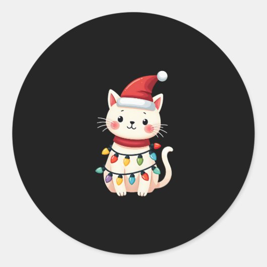Sticker Rond Noël de l'arbre de Noël de chat (4) (Devant)