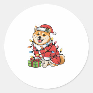 Sticker Rond Noël de l'éclairage de Noël Père Noël Shiba Inu Ch