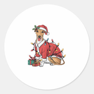 Sticker Rond Noël de l'éclairage de Noël Père Noël Whippet Chie