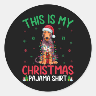 Sticker Rond Noël de loup irlandais Père Noël Xmas Tree