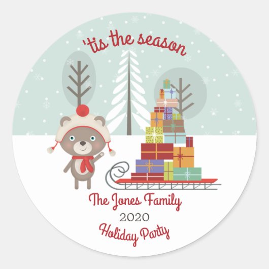 Sticker Rond Noël de l'ours des bois (Devant)