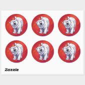 Sticker Rond Noël de l'ours polaire sur le rouge (Feuille)