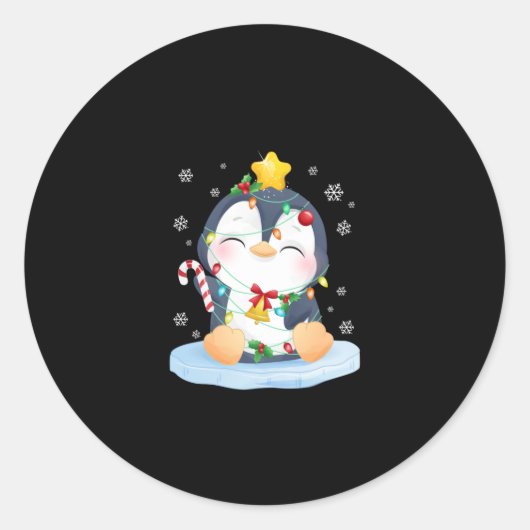 Sticker Rond Noël de manchot Joyeux Noël (Devant)