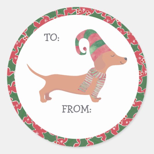 Sticker Rond Noël de mignonne Dachshund (Devant)