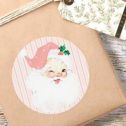 Sticker Rond Noel de Noël du Père Noël rose Vintage
