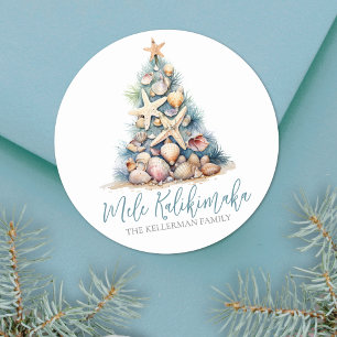Sticker Rond Noël de plage Mele Kalikimaka