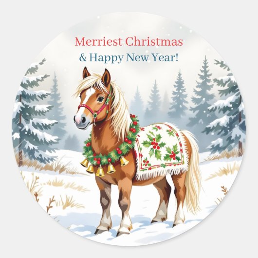 Sticker Rond Noël de Shetland Pony (Devant)