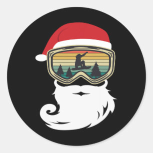 Sticker Rond Noël De Snowboard Comme Père Noël Snowboardeur
