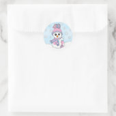 Sticker Rond Noël de Snowman et de Snowflake rose et bleu (Sac)