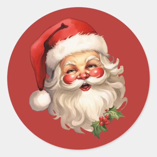 Sticker Rond Noël de style rétro Holly Jolly Santa Claus (Devant)