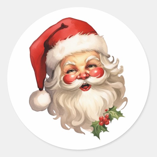 Sticker Rond Noël de style rétro Holly Jolly Santa Claus (Devant)