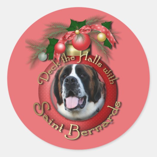 Sticker Rond Noël - Deck the Halls - Saint Bernards - Mae (Devant)