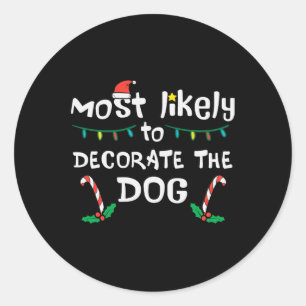 Sticker Rond Noël Décorent Probablement Chien Xmas Famille Enfa