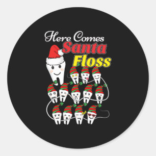 Sticker Rond Noël Dentiste - Père Noël Floss Xmas Pun