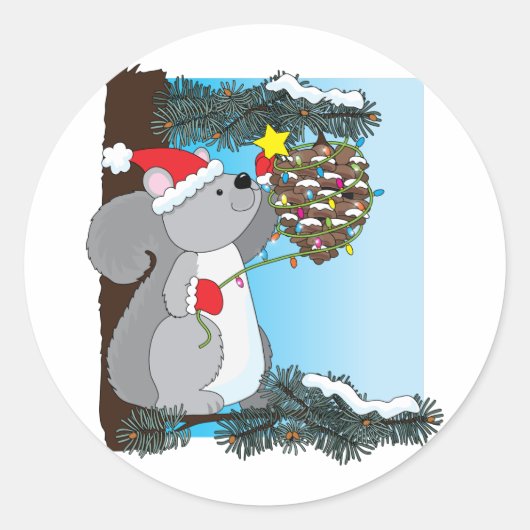 Sticker Rond Noël des écureuils (Devant)