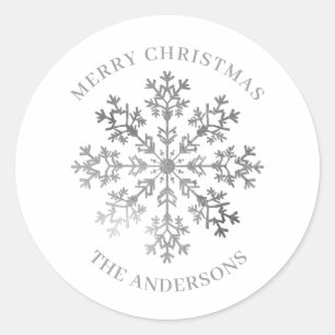 Sticker Rond Noël des flocs à neige d'hiver en argent
