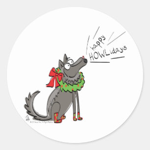 Sticker Rond Noël des loups amusants et joyeux jours fériés
