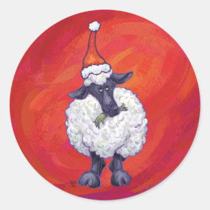 Sticker Rond Noël des moutons sur rouge