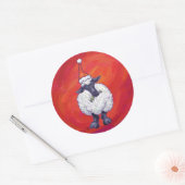 Sticker Rond Noël des moutons sur rouge (Enveloppe)