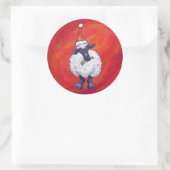 Sticker Rond Noël des moutons sur rouge (Sac)