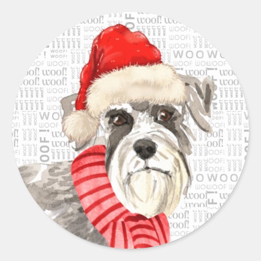 Sticker Rond Noël des Schnauzer Dog and Woof Art (Devant)