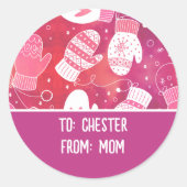 Sticker Rond Noël d'hiver Mittens Motif en rose (Devant)