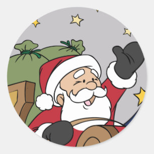 Sticker Rond Noël d'illustration de Père Noël Sleigh Joyeux