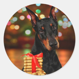 Sticker Rond Noël Doberman