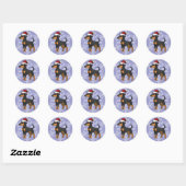 Sticker Rond Noël Doberman Pinscher (oreilles de disquette) (Feuille)