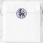 Sticker Rond Noël Doberman Pinscher (oreilles de disquette) (Sac)