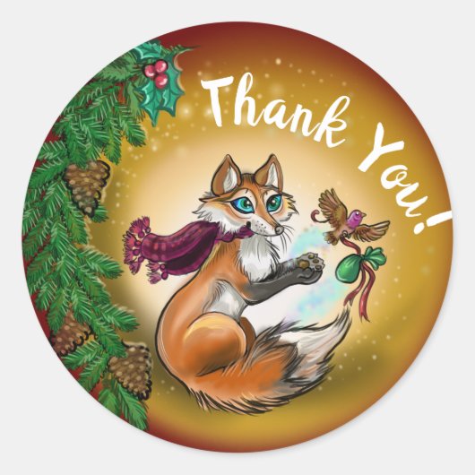 Sticker Rond Noël donne Fox Merci ! (Devant)